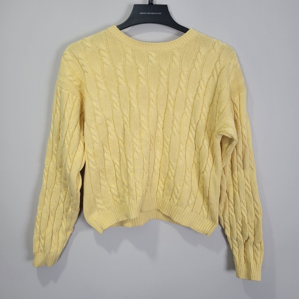 Vintage Talbots 100% Cotton Cable Knit Sweater Petite Medium PM Yellow